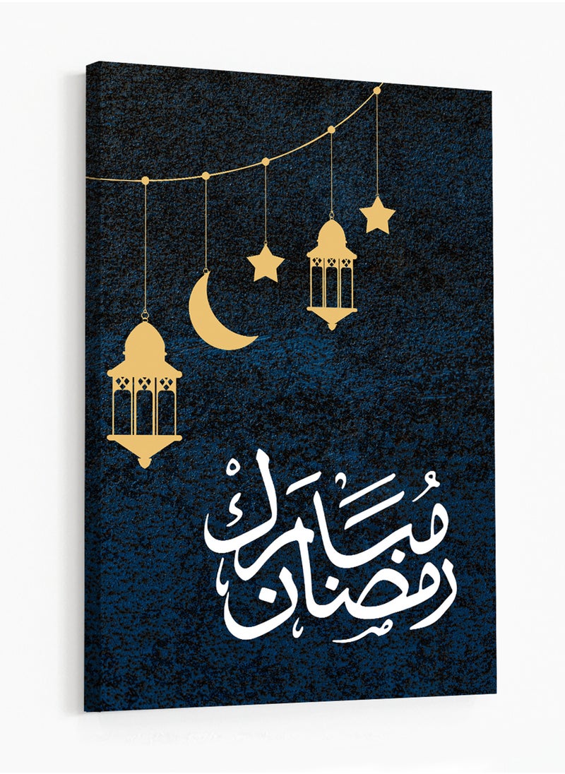 LOWHA - Canvas Wall Art Stretched Over Wooden Frame with Ramadan Mubarak Lanterns Painting - Image 1