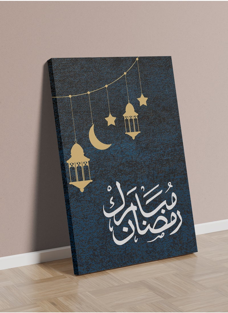 LOWHA - Canvas Wall Art Stretched Over Wooden Frame with Ramadan Mubarak Lanterns Painting - Image 1