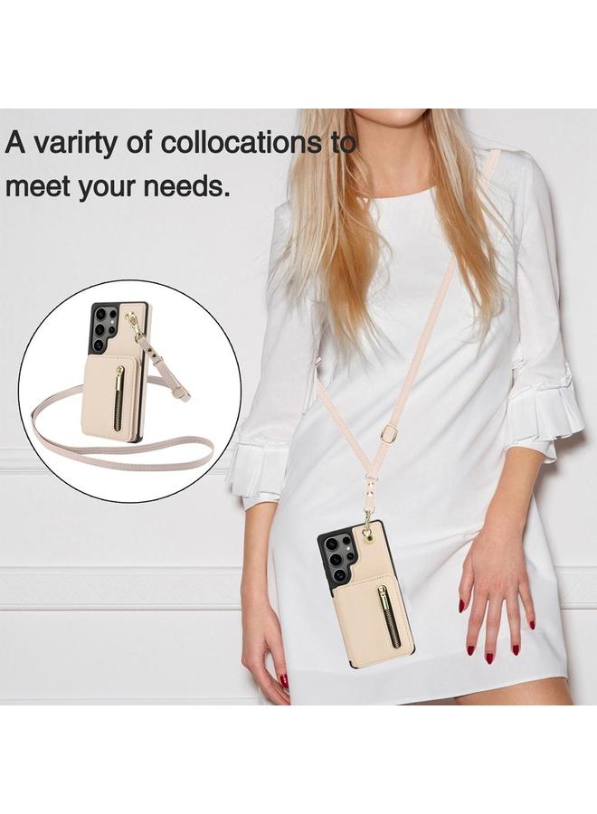 erorex Case For Samsung Galaxy S25 Ultra 5G YM006 Skin Feel Zipper Card Bag Phone Case with Dual Lanyard - Image 5