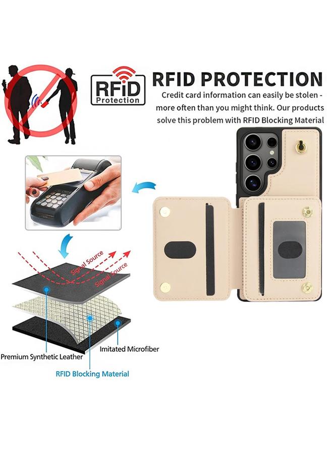 erorex Case For Samsung Galaxy S25 Ultra 5G YM006 Skin Feel Zipper Card Bag Phone Case with Dual Lanyard - Image 2