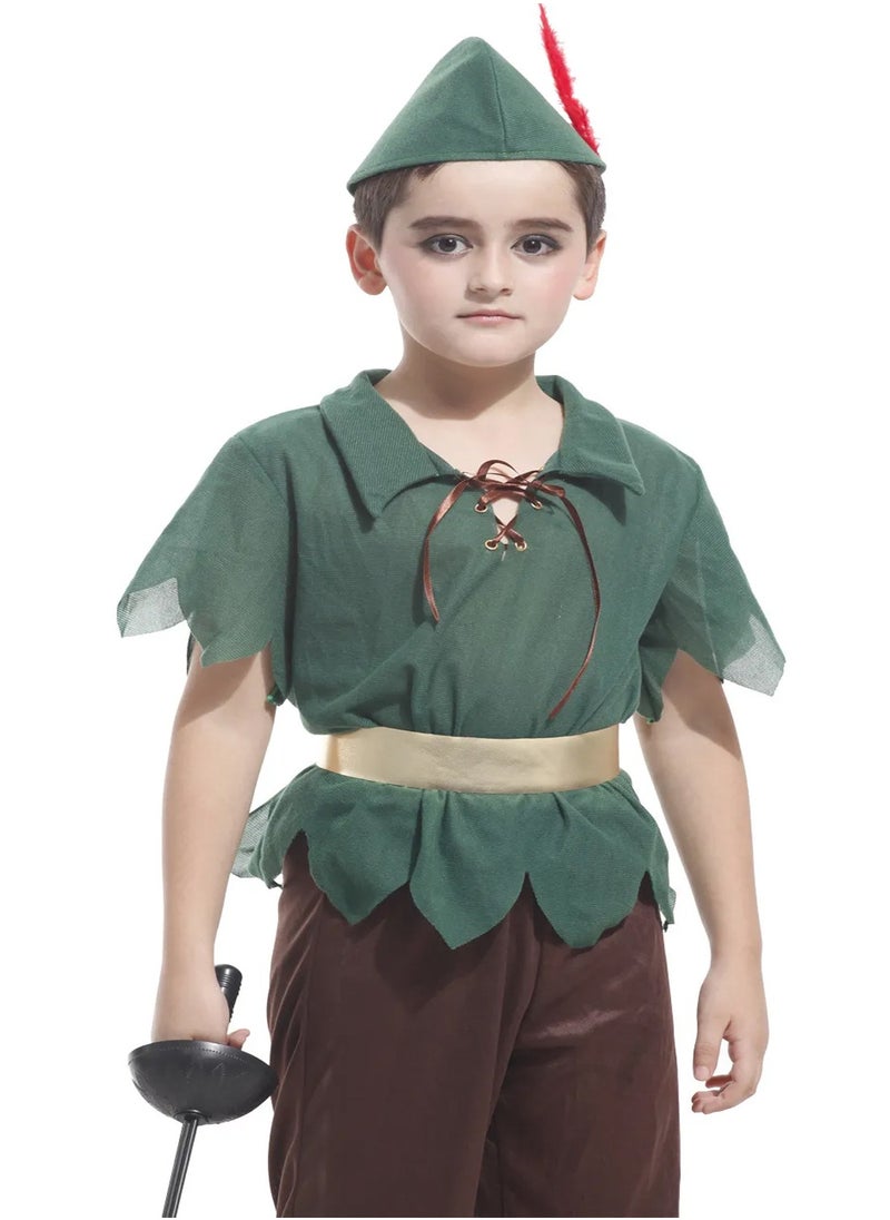 Brain Giggles - BrainGiggles Peter Pan Costume Kids Cartoon Character Costume Set Halloween Fancy Dress for Boys - Medium - Image 1