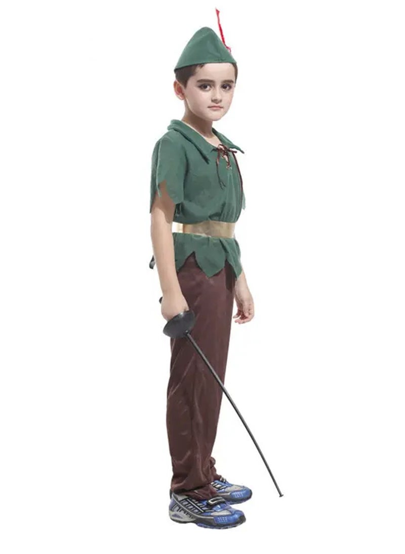 Brain Giggles - BrainGiggles Peter Pan Costume Kids Cartoon Character Costume Set Halloween Fancy Dress for Boys - Medium - Image 1