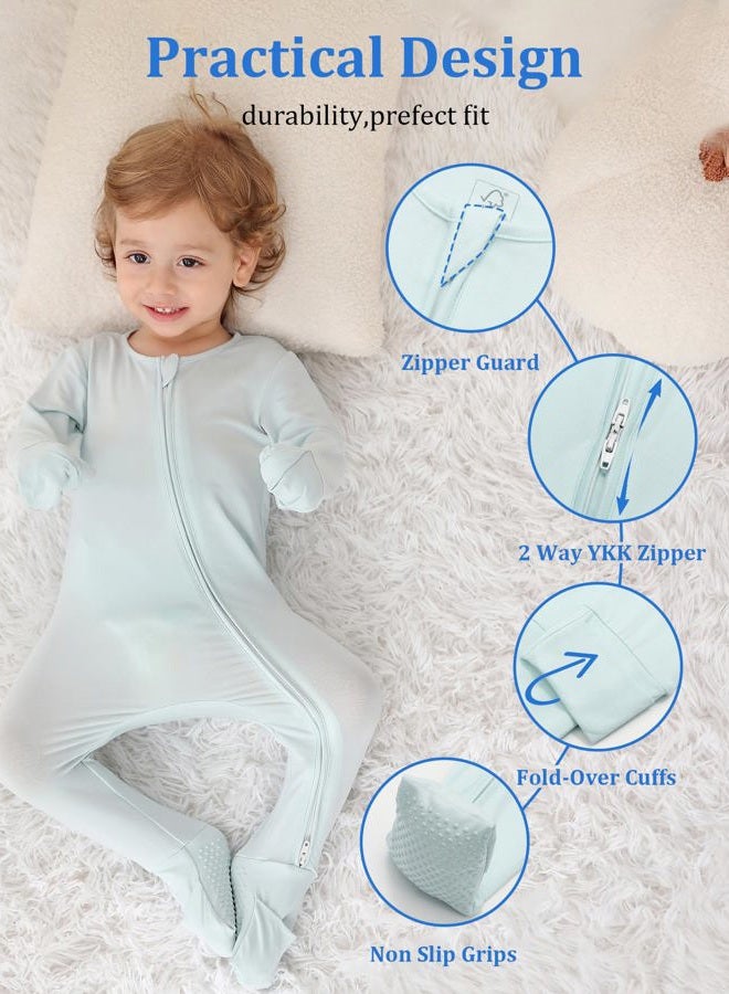 JunNeng Viscose from Bamboo Sleeper with Mittens, 2 Way Zipper Baby Boy Pajamas, Non Slip Sleep'N Play Romper, Blue+green, 6-12 Months - Image 4
