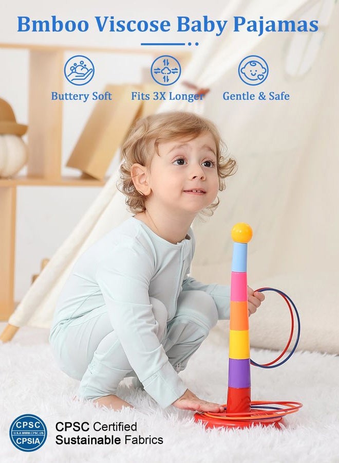 JunNeng Viscose from Bamboo Sleeper with Mittens, 2 Way Zipper Baby Boy Pajamas, Non Slip Sleep'N Play Romper, Blue+green, 6-12 Months - Image 2