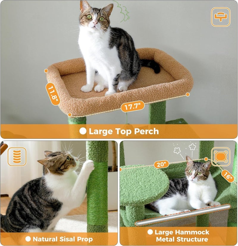 LOYAL RAIN 143 cm Tall Cat Tree for Indoor Cats, Multi-Level Cat Tower with Super Large Hammock, Sisal Covered Scratching Posts, Cozy Condo and Top Perch (Green, Large) - Image 2