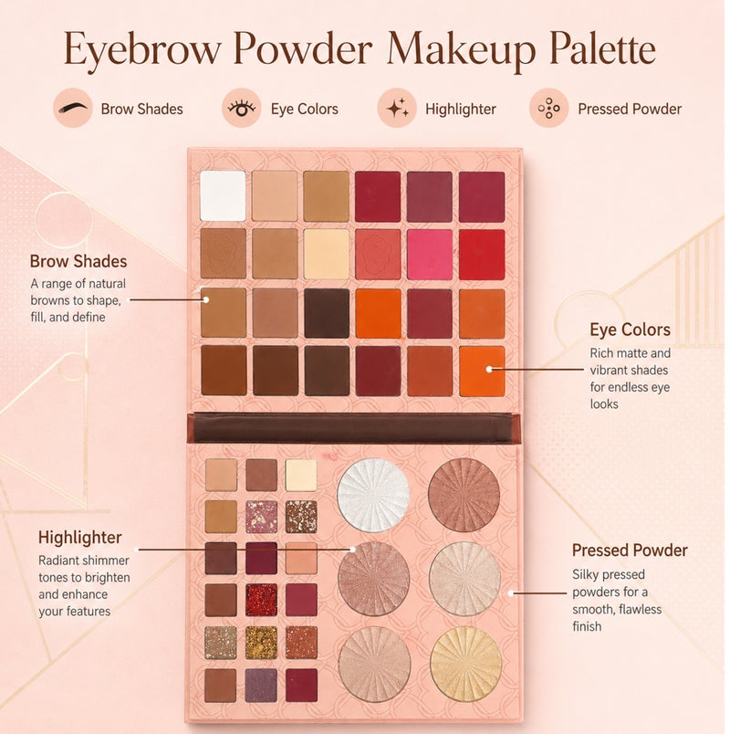 Me Now Eyebrow Powder Makeup Palette Set All-in-One Eye Face Cosmetic Kit with Eyeshadow Highlighter Pressed Powder Shades, Multi Color Brow Makeup Palette Brand: O'CHEAL - Image 2