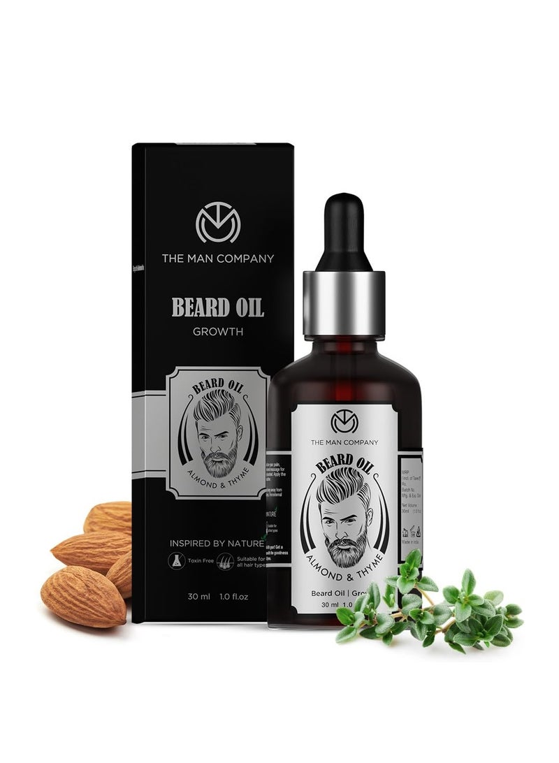 The Man Company The Man Company Beard Oil for Growing Beard Faster with Almond & Thyme, NATURAL, Best Beard Growth Oil for Men, Nourishes & Strengthens Uneven Patchy Beard - 30ML - Image 1
