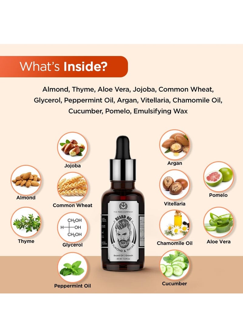 The Man Company The Man Company Beard Oil for Growing Beard Faster with Almond & Thyme, NATURAL, Best Beard Growth Oil for Men, Nourishes & Strengthens Uneven Patchy Beard - 30ML - Image 4