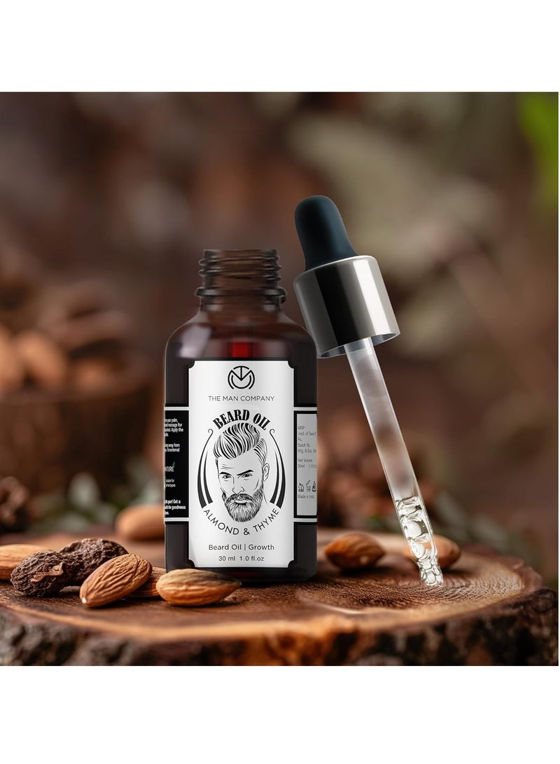 The Man Company Beard Oil for Growing Beard Faster with Almond & Thyme, NATURAL, Best Beard Growth Oil for Men, Nourishes & Strengthens Uneven Patchy Beard - 30ML