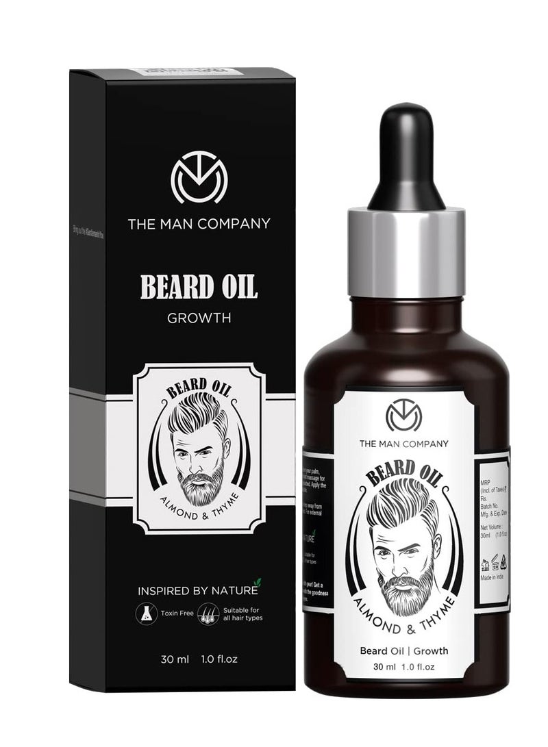 The Man Company Beard Oil for Growing Beard Faster with Almond & Thyme, NATURAL, Best Beard Growth Oil for Men, Nourishes & Strengthens Uneven Patchy Beard - 30ML