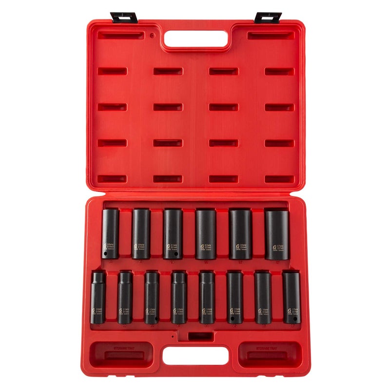 SUNEX TOOLS 2653 1/2-Inch Drive Deep Metric 6 Point Impact Socket Set, 14-Piece