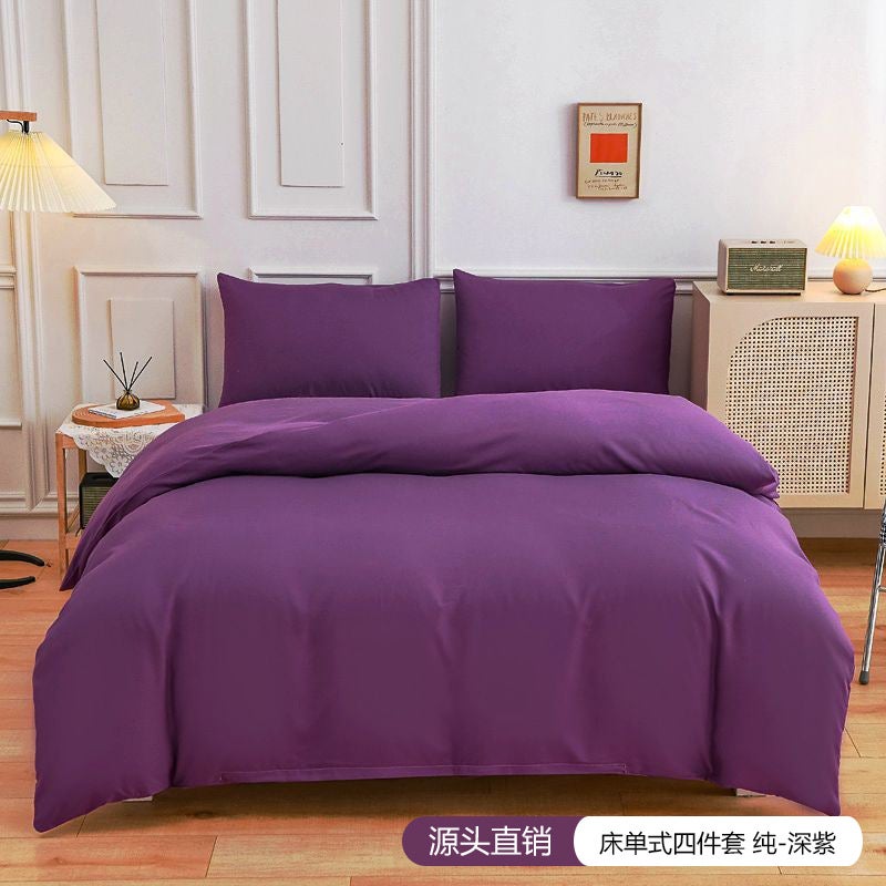 Solid Color Four-Piece Bed Sheet Set – Polyester Fiber Bedding for All Seasons - Image 1