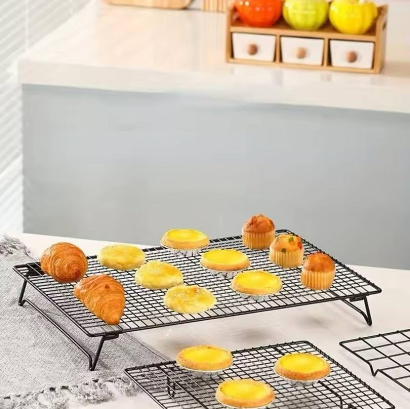 Heavy Duty Baking Cooling Rack, Black Galvanized Stainless Steel Wire Rack with Foldable Feet for Cakes, Cookies, Bread and Grilling Use (Two packs) - Image 4