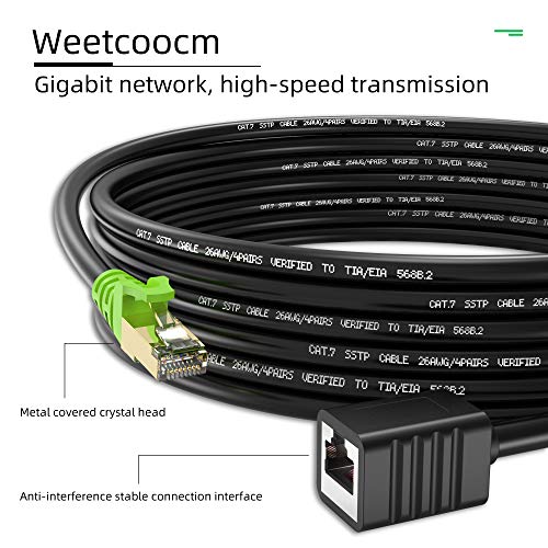 Weetcoocm Ethernet Extension Cable 25ft, Network Cat6a Extension Patch Cable RJ45 Cords Shielded Male to Female Connector (25FT) - Image 2