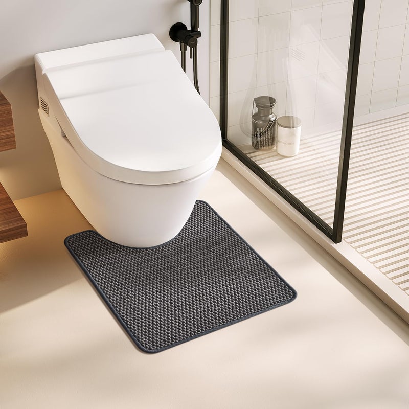 TYUU Toilet Rug, Thin Toilet Rugs U Shaped Washable Non Slip Absorbent Quick Dry Low Pile Toilet Mat, Dark Grey 20"x24" U Shape - Image 1