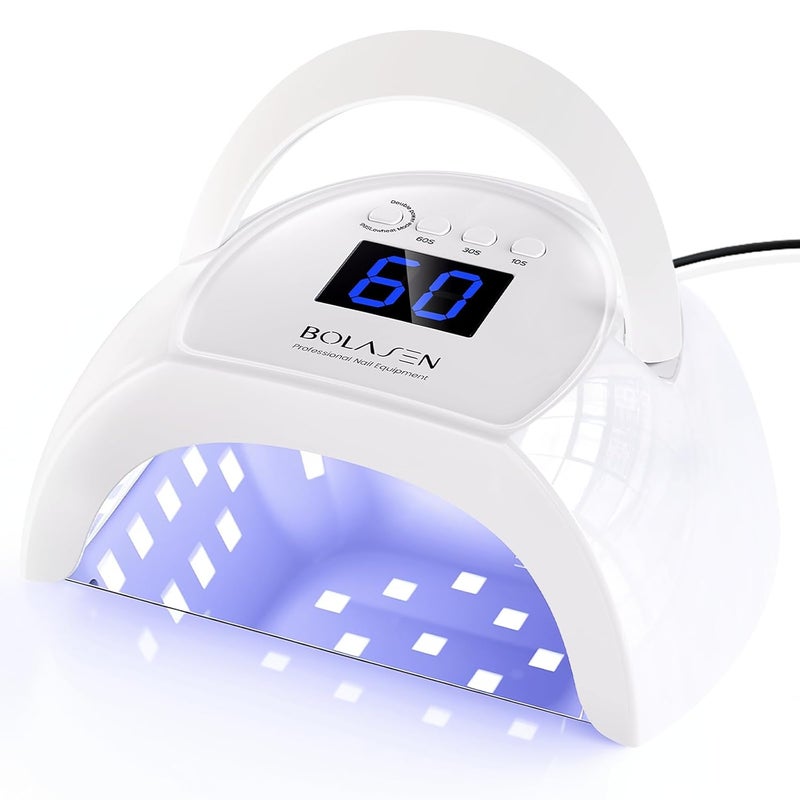BOLASEN BOLASEN Professional Gel UV Nail Lamp with Metal Base True 80W LED Nail Dryer for Gel Polish UV Light for Gel Nails Fast Curing Lamp with 4 Timers Auto Sensor LED Display i2 Plus Plugin White