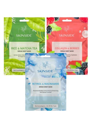 Serum Sheet Mask For Glowing Skin With Hyaluronic Acid | Face Mask Sheets Combo For | Hydrating | Tan & Blackheads Removal | Instant Brightening | Pore Reduction | Fairness | Skin Tightening (3, Rice & Matcha Tea | Collagen & Berries | Retinol & Niacinamide) - pzsku/Z99422DE0D1AB1D4D66AFZ/45/_/1735817046/4117e6e9-2305-418d-a066-a219a964a65b