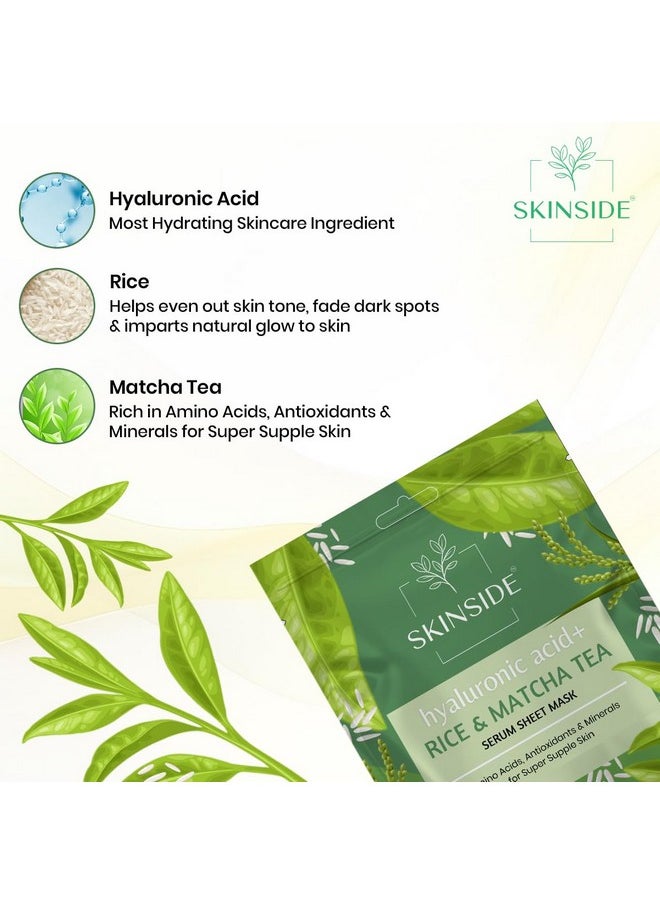 Skinside - Serum Sheet Mask For Glowing Skin With Hyaluronic Acid | Face Mask Sheets Combo For | Hydrating | Tan & Blackheads Removal | Instant Brightening | Pore Reduction | Fairness | Skin Tightening (3, Rice & Matcha Tea | Collagen & Berries | Retinol & Niacinamide) - Image 1