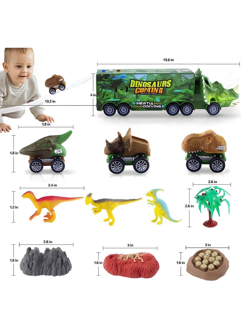 MAGIC VAULT Dinosaur Truck Carrier for Boys and Girls, Car Transporter Toy with Light Sound Kids Dinosaur Toys Set with Pull Back Car Launcher Track Dinosaur Park Pretend Toy Kids Gift for Age 3 4 5 6 7 8 - Image 3