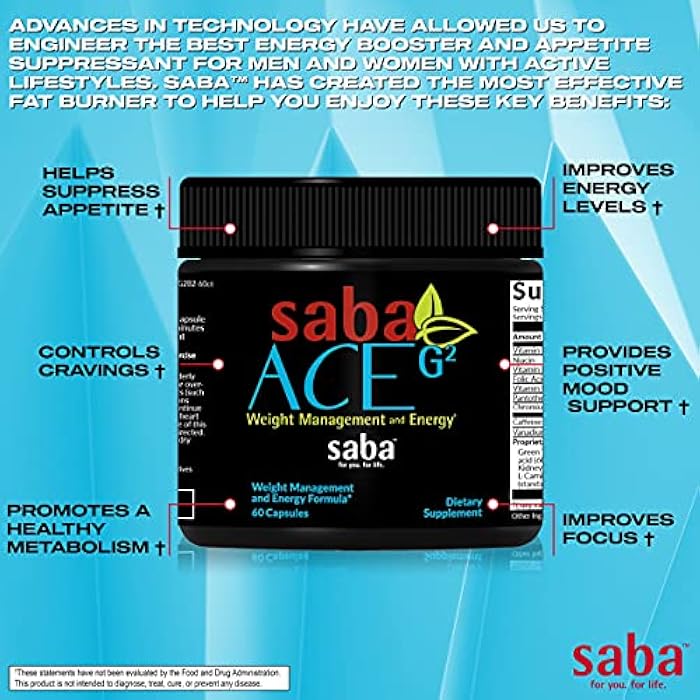 Saba Kombucha Saba ACE G2- Thermogenic Energy Burn, Pre Workout, Metabolism, Focus, Concentration, with Capsimax, CarnoSyn, BioPerine, Green Tea Leaf Extract, for Men & Women -60 Capsules - Image 5