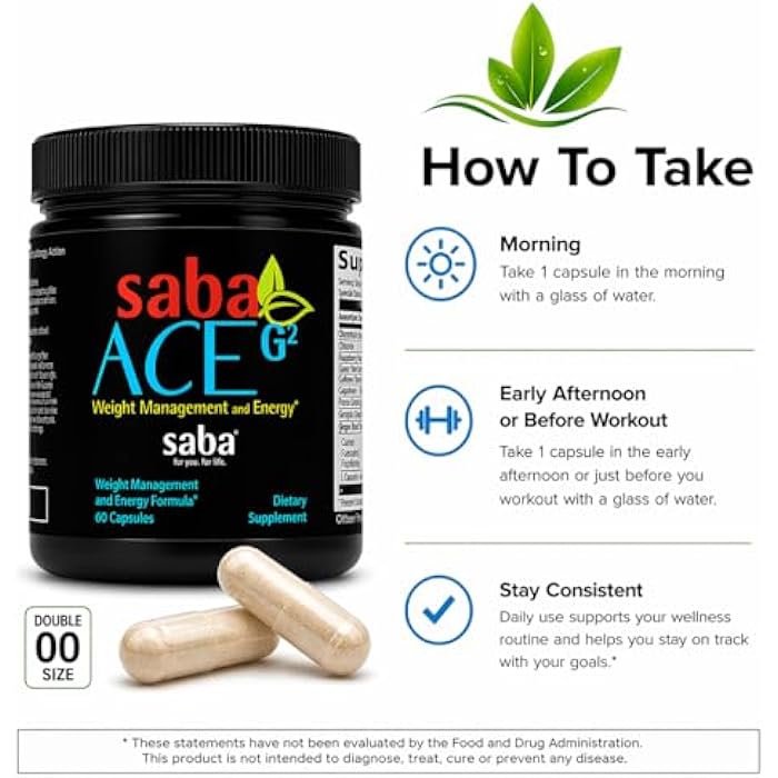 Saba Kombucha Saba ACE G2- Thermogenic Energy Burn, Pre Workout, Metabolism, Focus, Concentration, with Capsimax, CarnoSyn, BioPerine, Green Tea Leaf Extract, for Men & Women -60 Capsules - Image 5