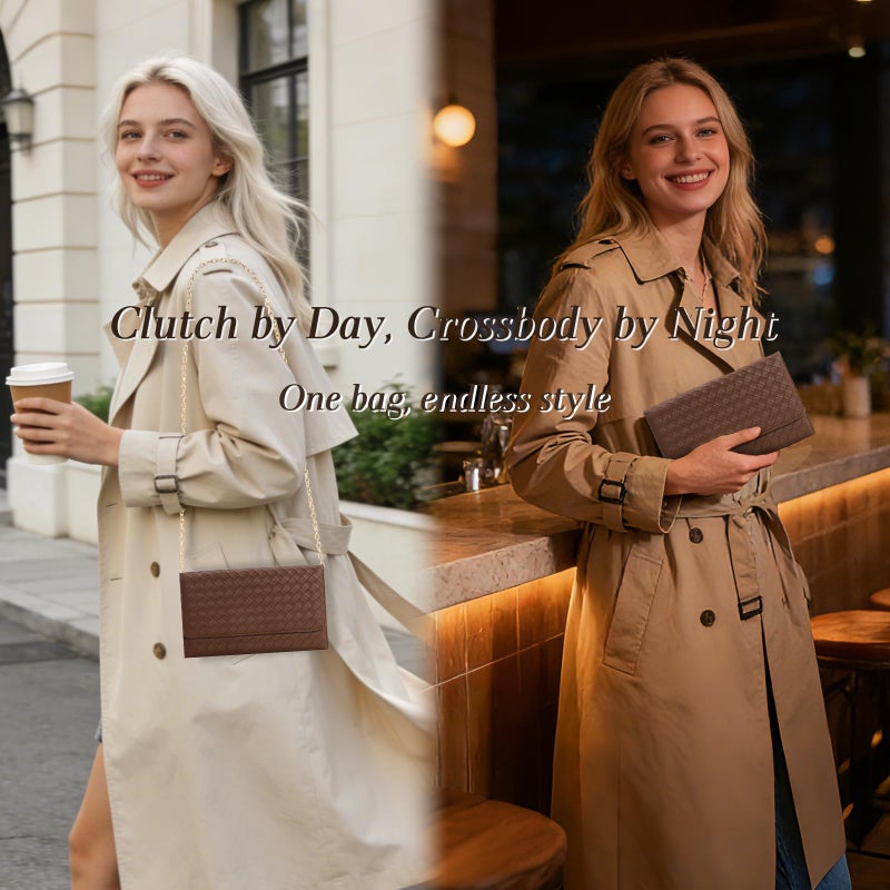 U+U Crossbody Bags for Women, Small Leather Bag with Removable Chain, Card Slots & Phone Pocket - Lightweight Purse Wallet (Brown) - Image 2