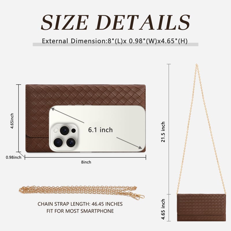 U+U Crossbody Bags for Women, Small Leather Bag with Removable Chain, Card Slots & Phone Pocket - Lightweight Purse Wallet (Brown) - Image 5