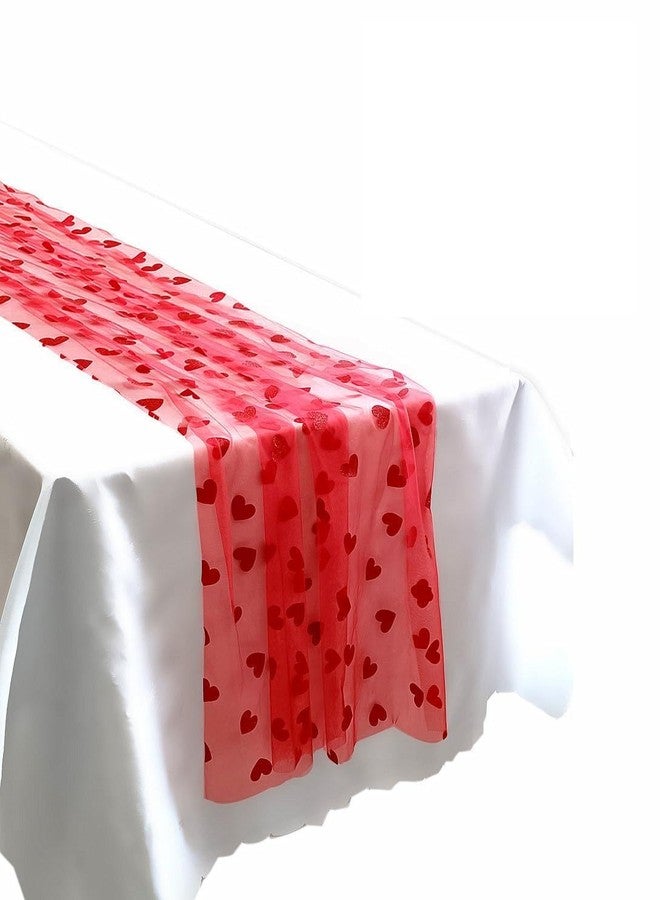 SaktopDeco مفرش طاولة من الشاش الأحمر على شكل قلب من ساكتوب ديكو، مفرش طاولة من التول لعيد الحب، وشاح بطول 120 بوصة لحفلات توديع العزوبية وحفلات الزفاف وأعياد الميلاد. - Image 1