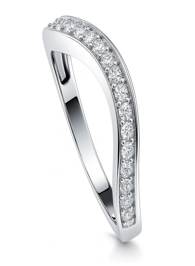 بيركيل خواتم بيريكل من الفضة الإسترلينية، خاتم نصف دائرة منحني قابل للتكديس للنساء، مرصع بأحجار الزركونيا المكعبة المستديرة. - Image 1