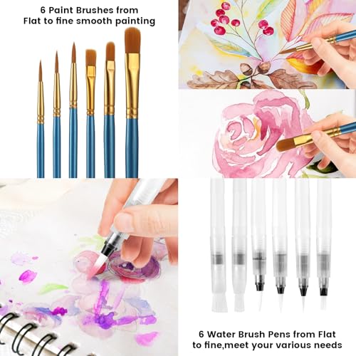Blablaovy Watercolor Paint, 48 Colors Washable Paint Set, 6 Brush, 6 Refillable Water Brush Pen, Drawing Pad, Palette, Painting sets for Artists Beginners Adult, Water Color Paint Sets for Kids - Image 4
