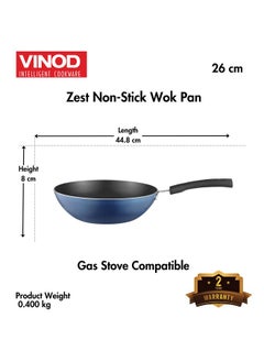 VINOD Vinod Zest Aluminium Non Stick Wok- 3 Litre, 26 Cm | 3Mm Thick | 3 Layer Coating | Bakelite Handle | Chinese Wok Pan | Scratch Proof | 1 Year Warranty, Blue  - Image 3