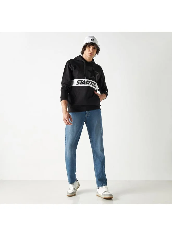STARTER Starter Logo Print Hoodie with Long Sleeves and Kangaroo Pocket