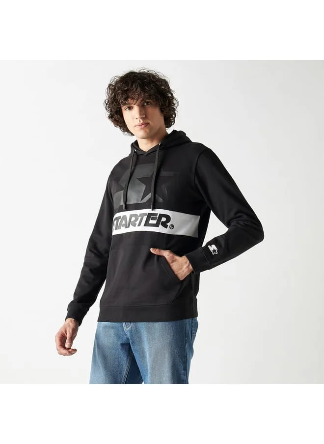STARTER Starter Logo Print Hoodie with Long Sleeves and Kangaroo Pocket