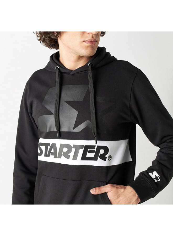 Starter Logo Print Hoodie with Long Sleeves and Kangaroo Pocket
