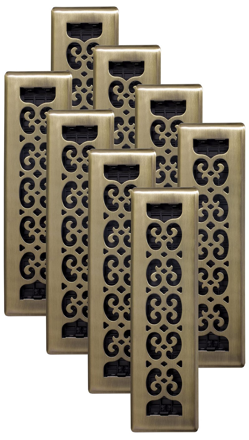 Decor Grates SPH212A8 Scroll Design Floor Register 2x12 Inches Antique Brass Finish 8 Pack
