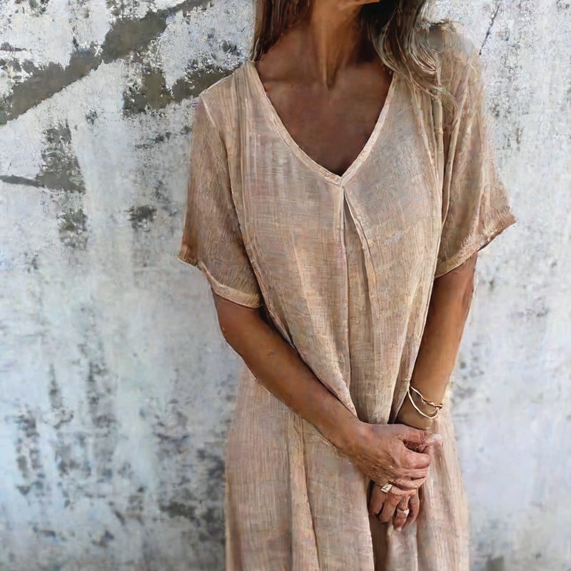 Women's Cotton Linen V-Neck Semi-Formal Dress - Image 3