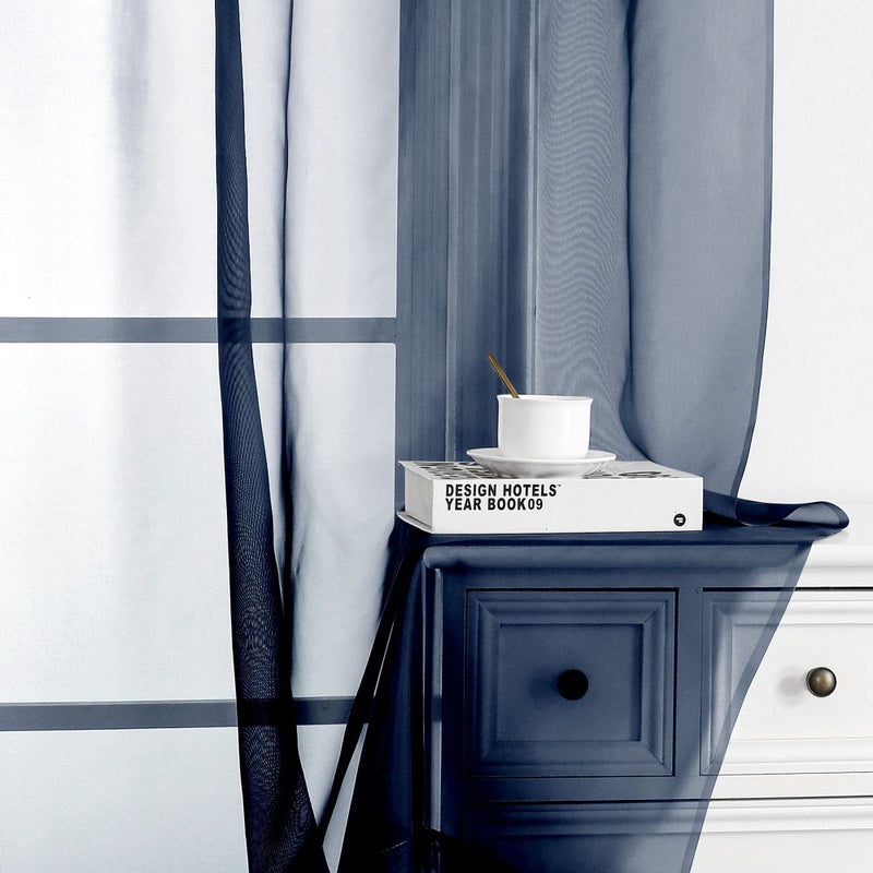 OWENIE Blue Sheer Curtains, Sheer Curtains 63 inch Length 2 Panels Set, Rod Pocket Voile Fimly Sheer Drapes for Living Room/Bedroom, 2pcs, Each 42" W x 63" L, Navy Blue - Image 4