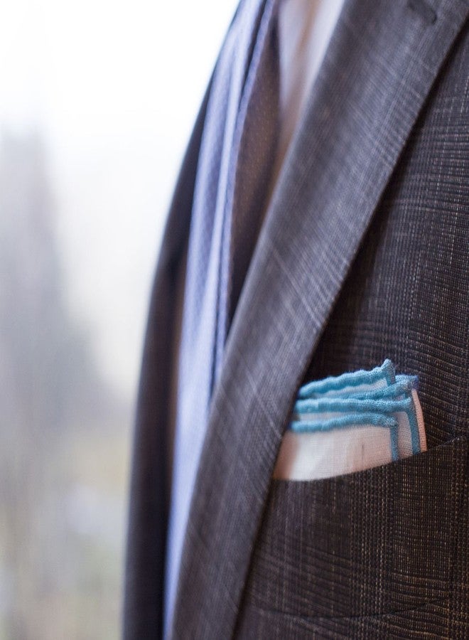 Flairs New York Gentleman's Essentials Weekend Casual White Pocket Square (Pocket Square Only, White/Azure Blue) - Image 4