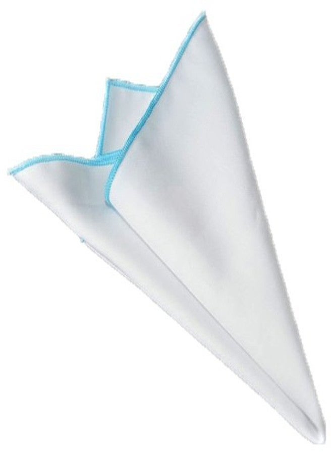 Flairs New York Gentleman's Essentials Weekend Casual White Pocket Square (Pocket Square Only, White/Azure Blue) - Image 2