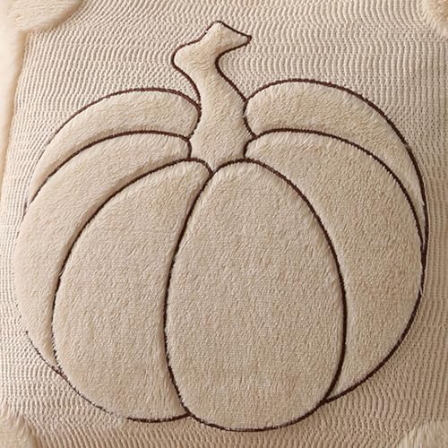 Allorry Fall Pillow Covers 18x18 Set of 2 Beige Pumpkin Throw Pillow Covers Soft Plush Faux Fur Fall Decorations Cushion Covers for Sofa Bedroom Living Room Autumn Thanksgiving Home Decor PT009A18 - Image 3