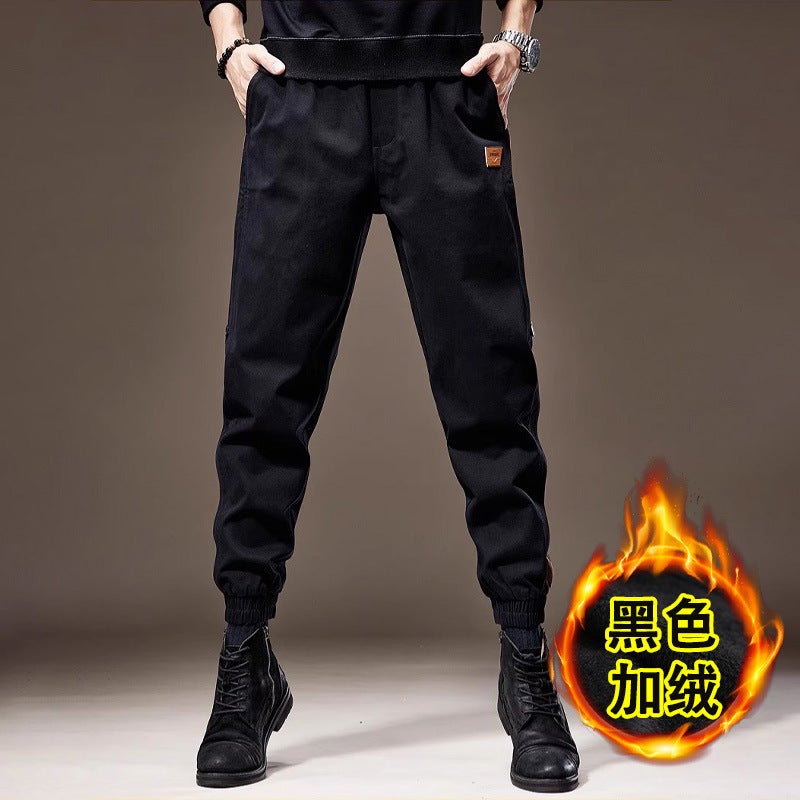 American Retro Overalls Men'S 2024 Winter Fleece-Lined Slim Stitching Toe Pants Wear-Resistant Work Pants - Image 4