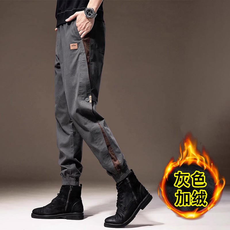 American Retro Overalls Men'S 2024 Winter Fleece-Lined Slim Stitching Toe Pants Wear-Resistant Work Pants - Image 3