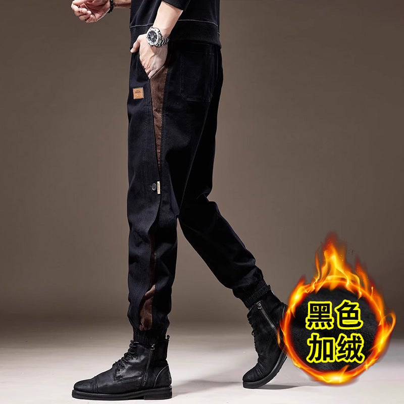 American Retro Overalls Men'S 2024 Winter Fleece-Lined Slim Stitching Toe Pants Wear-Resistant Work Pants - Image 1