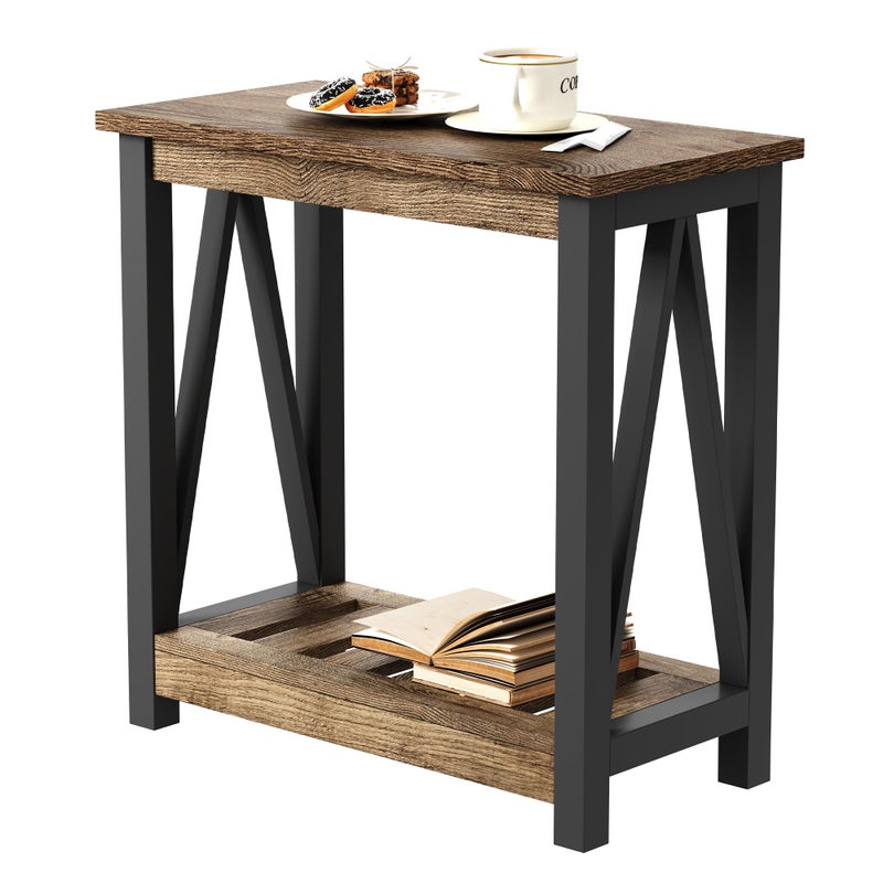 ChooChoo Farmhouse End Table, Narrow Side Table, Slim End Table with Storage Shelf for Small Spaces for Living Room, Bedroom Rustic Oak & Black - Image 1