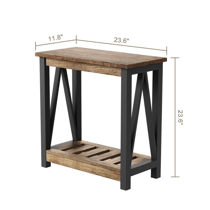 ChooChoo Farmhouse End Table, Narrow Side Table, Slim End Table with Storage Shelf for Small Spaces for Living Room, Bedroom Rustic Oak & Black - Image 3