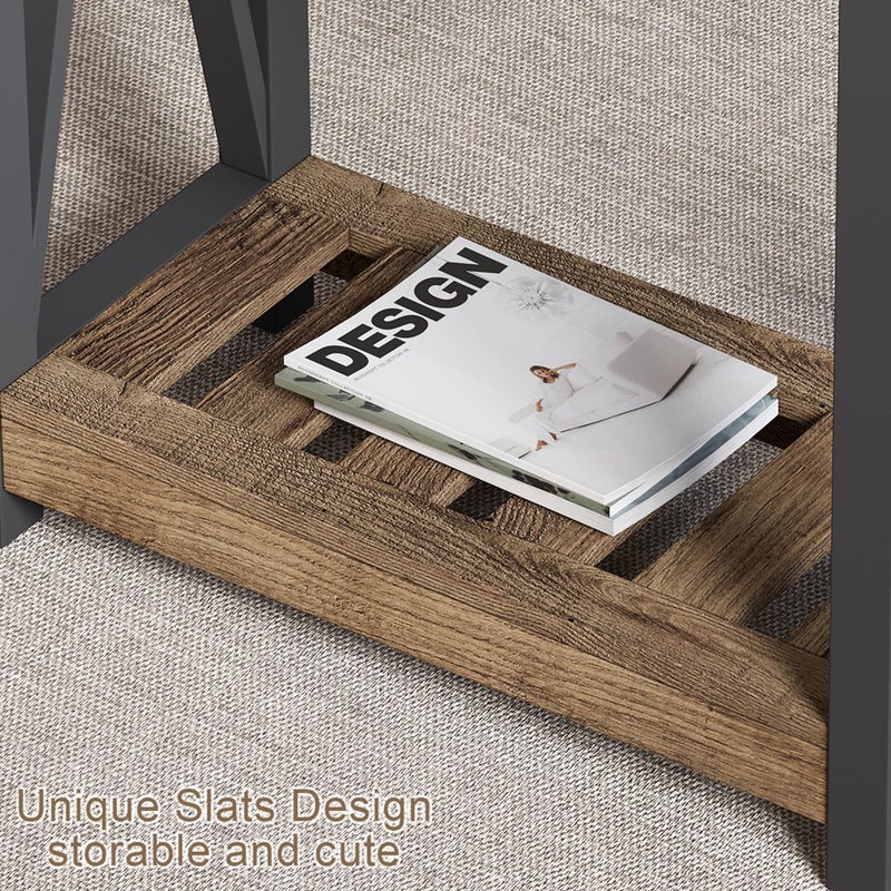 ChooChoo Farmhouse End Table, Narrow Side Table, Slim End Table with Storage Shelf for Small Spaces for Living Room, Bedroom Rustic Oak & Black - Image 5