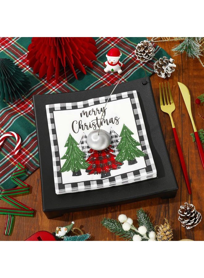 AnyDesign 80Pack Christmas Paper Napkins Buffalo Plaid Xmas Tree Farmhouse Disposable Hand Towel Luncheon Dinner Napkins for Winter Holiday Decorative Wedding Birthday Party Supplies, 6.5 x 6.5 Inch - Image 3