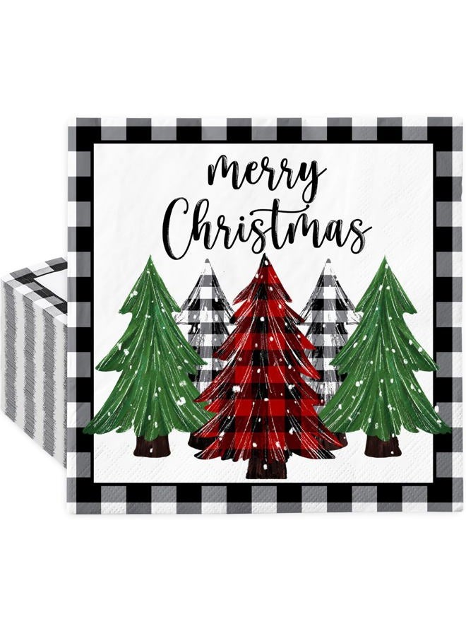 AnyDesign 80Pack Christmas Paper Napkins Buffalo Plaid Xmas Tree Farmhouse Disposable Hand Towel Luncheon Dinner Napkins for Winter Holiday Decorative Wedding Birthday Party Supplies, 6.5 x 6.5 Inch - Image 1