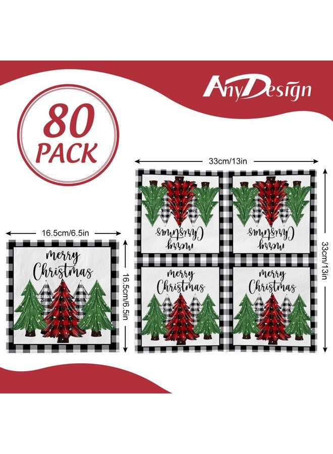 AnyDesign 80Pack Christmas Paper Napkins Buffalo Plaid Xmas Tree Farmhouse Disposable Hand Towel Luncheon Dinner Napkins for Winter Holiday Decorative Wedding Birthday Party Supplies, 6.5 x 6.5 Inch - Image 2