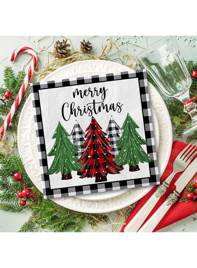AnyDesign 80Pack Christmas Paper Napkins Buffalo Plaid Xmas Tree Farmhouse Disposable Hand Towel Luncheon Dinner Napkins for Winter Holiday Decorative Wedding Birthday Party Supplies, 6.5 x 6.5 Inch - Image 4